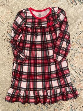 Girls Red Plaid Long-Sleeve Nightgown with Ruffle Hem 6/6x